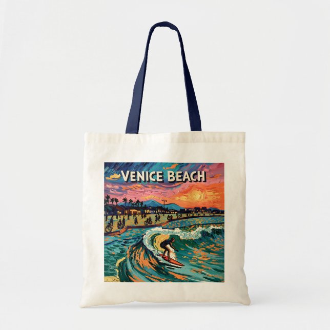 Bolsa Tote Van Gogh Venice Beach Surfing California Retro (Frente)