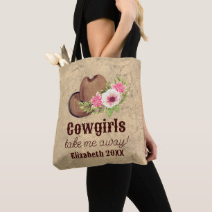 Bolsa Tote Vaqueira Personalizada Floral Rosa Rústica