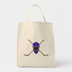 Bolsa Tote Varas do capacete & da cruz do hóquei azuis