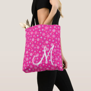 Bolsa Tote Várias Formas Flocos de Neve Monograma Rosa Quente