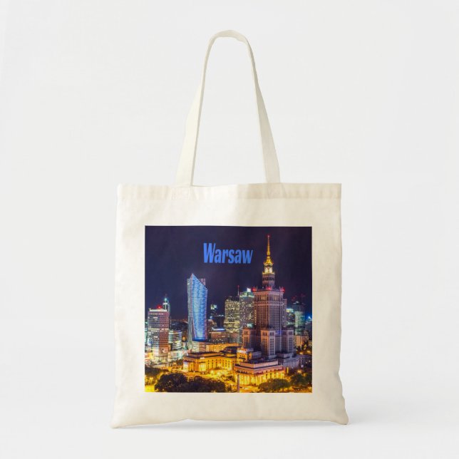 Bolsa Tote Varsóvia Polônia Night Skyline Varsóvia Spire (Frente)