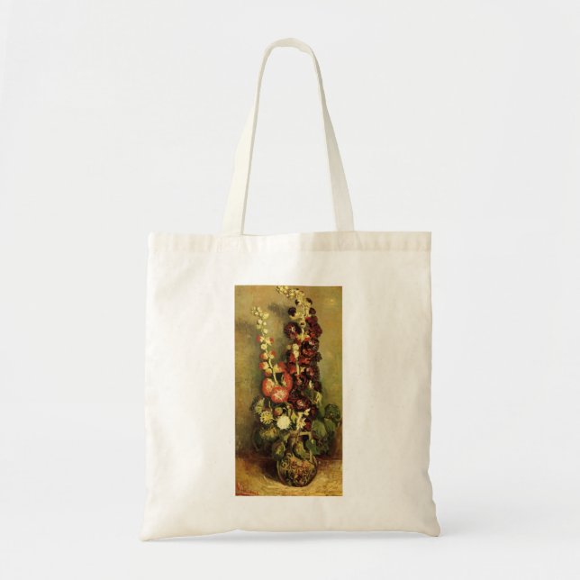 Bolsa Tote Vase com Hollyhocks por Vincent van Gogh (Frente)