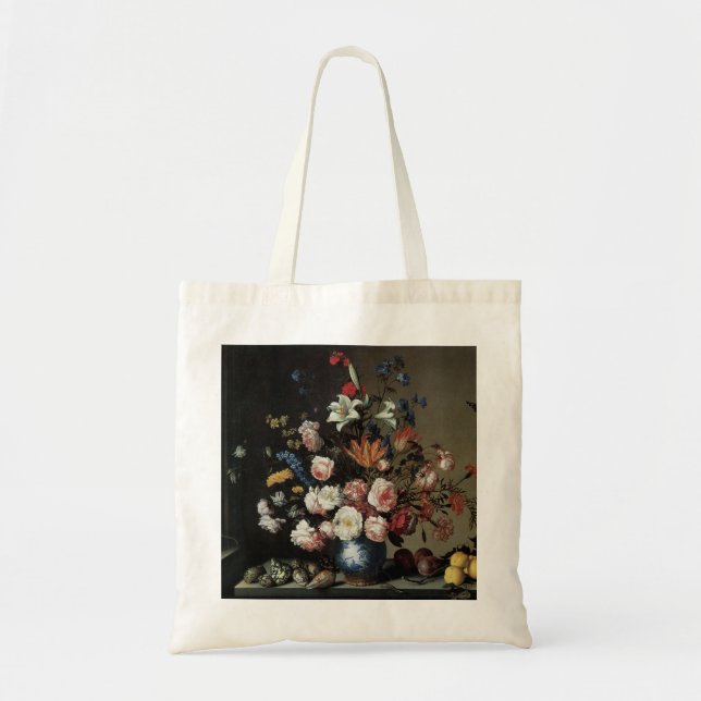 Bolsa Tote Vase of Flowers by a Window, Balthasar van der Ast (Frente)