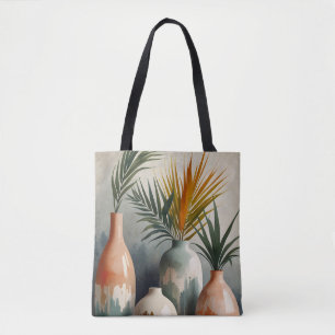 Bolsa Tote Vases Tropicais em Matizes de Aquarela