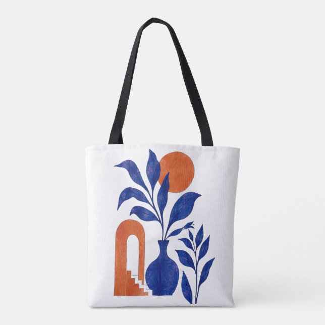 Bolsa Tote Vaso Azul Cobalto Boho Botânico (Verso)