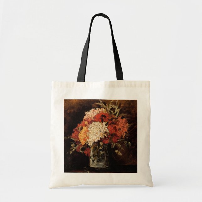 Bolsa Tote Vaso com Cravos por Vincent van Gogh (Frente)