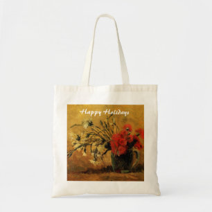 Bolsa Tote Vaso com Cravos Vermelhos e Brancos