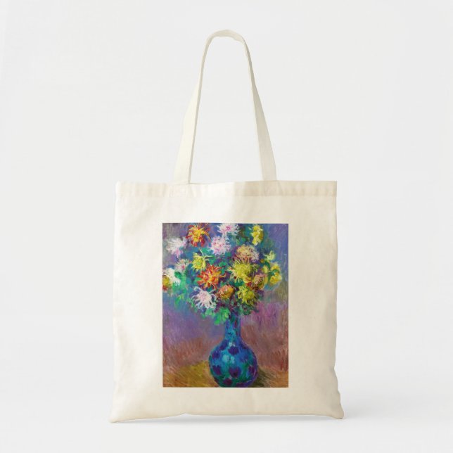 Bolsa Tote Vaso da pintura de Claude Monet dos crisântemos (Frente)