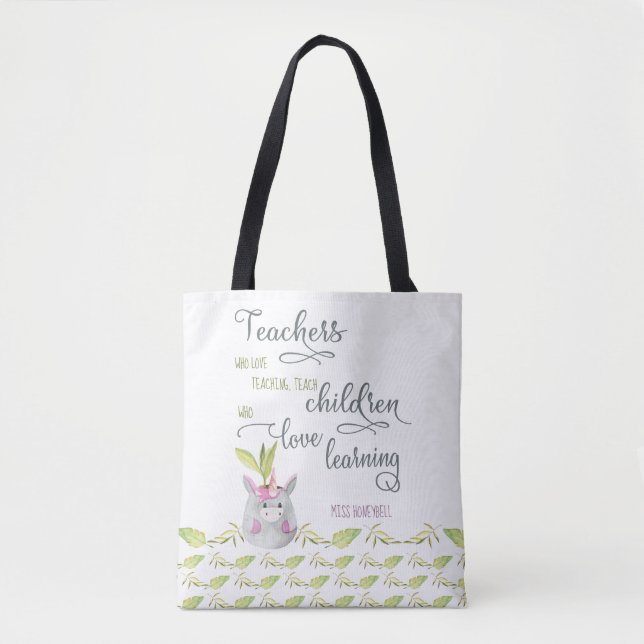 Bolsa Tote Vaso de Planta com Unicórnio Fofo e Citação de Pro (Frente)