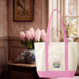 Bolsa Tote Vaso de Porcelana com Hiascintos Rosa e Laço Rosa