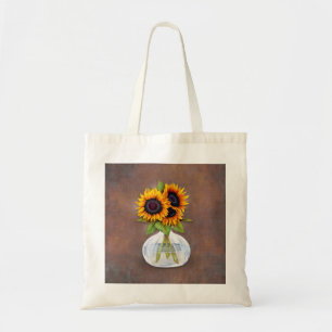 Bolsa Tote Vaso de Sunflower em Russo Marrom