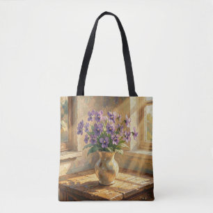 Bolsa Tote Vaso de Violetas Roxas Impasto