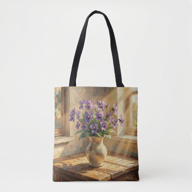 Bolsa Tote Vaso de Violetas Roxas Impasto (Frente)