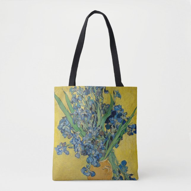 Bolsa Tote Vaso Van Gogh com Íris Impressionismo Clássico (Frente)