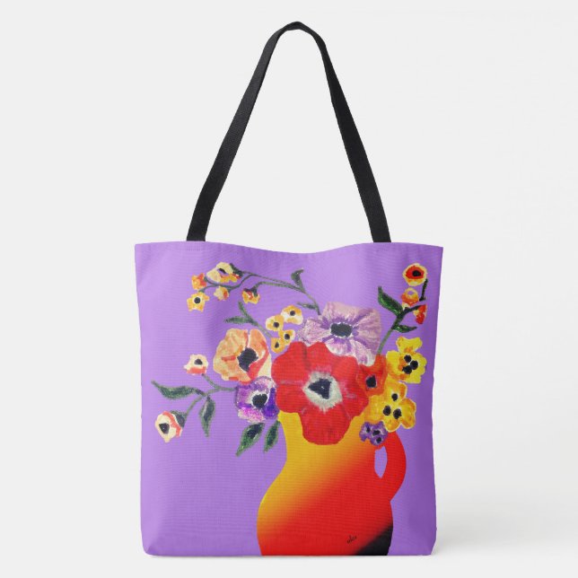 Bolsa Tote Vaso Vermelho das Flores Grande Saco de Tota (Verso)
