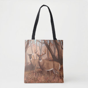 Bolsa Tote Veado De Branca Em Floresta De Estilo Retro