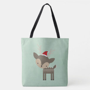 Bolsa Tote Veado De Natal Em Um Hipster Vermelho De Chapéu Do