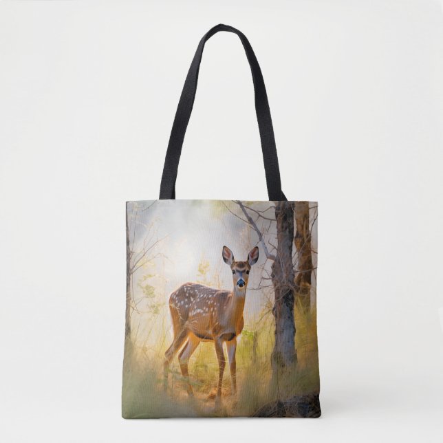 Bolsa Tote Veado Gracioso na Design da Floresta Natureza (Frente)