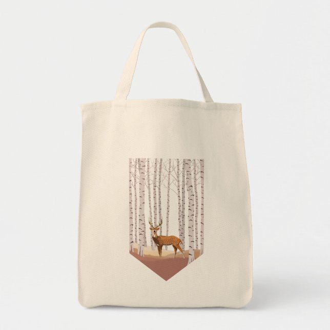 Bolsa Tote Veado na floresta de Birch (Frente)