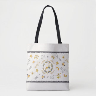 Bolsa Tote Veado no Natal Amarelo Creme Floral Azul