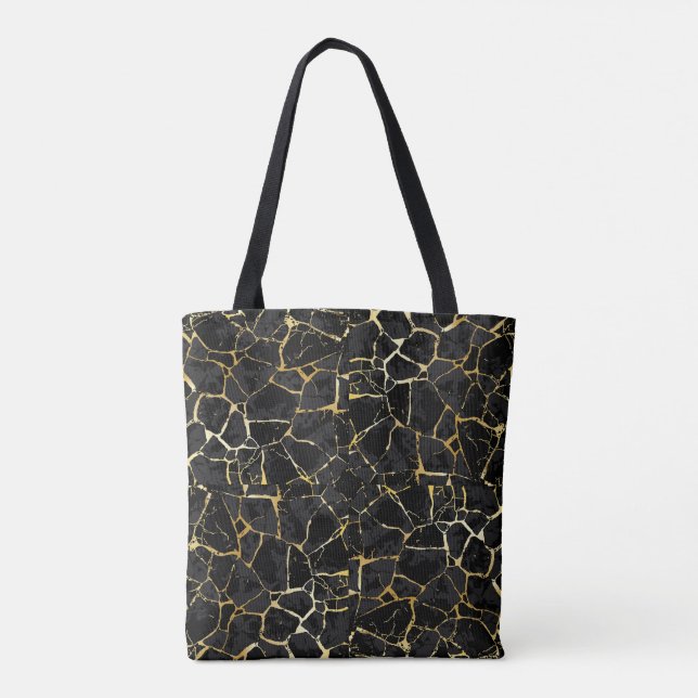 Bolsa Tote Veia Dourada Kintsugi Preta (Verso)
