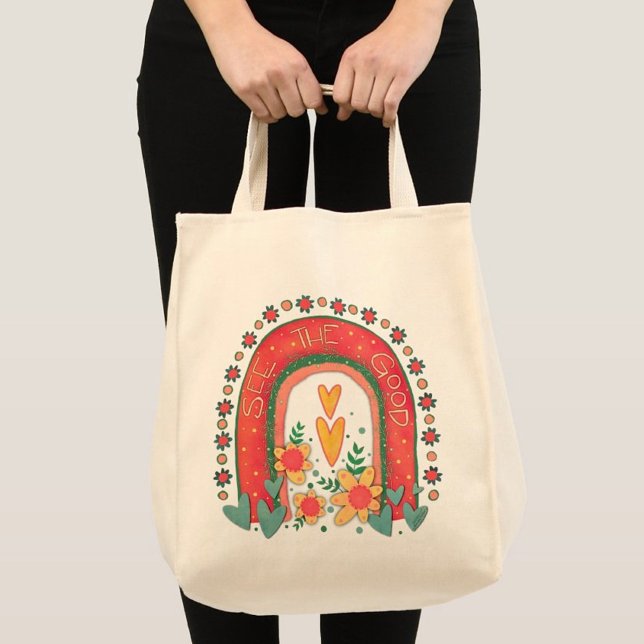 Bolsa Tote Veja o Bom Arco-Íris Inspirividade Grande Tote Bag (Criador carregado)