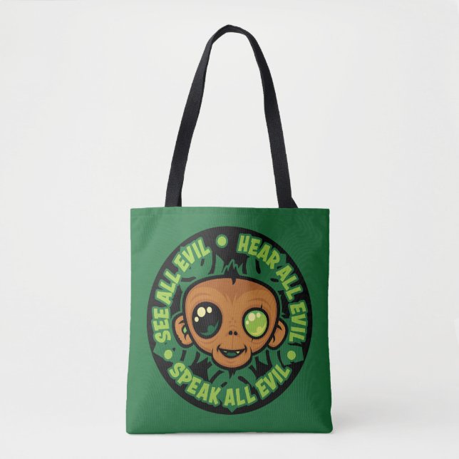 Bolsa Tote Veja, Ouça e Fale Tudo Macaco Mau (Frente)