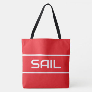 Bolsa Tote VELA Listras de Texto Branco Esbelto em Vermelho B