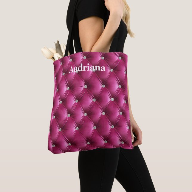 Bolsa Tote Velvet Faux cor-de-rosa quente (Close Up)