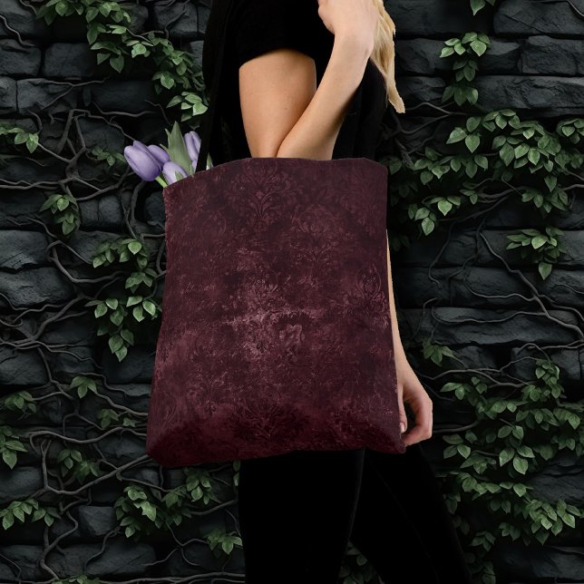Bolsa Tote Velvety Wine Damask | Bordeaux Sangria Grunge Glam (Criador carregado)
