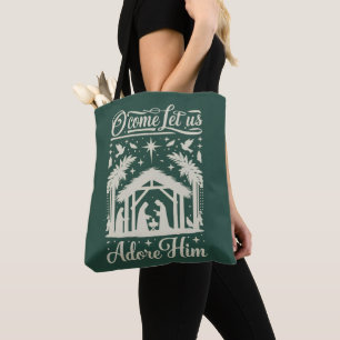 Bolsa Tote Venha Adoremos a Ele Cena de Natal Cristã