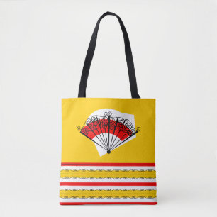 Bolsa Tote Ventilador e tiras em espanhol por todo o saco