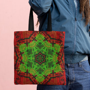 Bolsa Tote Vento Mandala Flor Vermelho e Verde