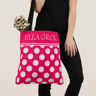 Bolsa Tote Verão cor-de-rosa e bolinhas brancas