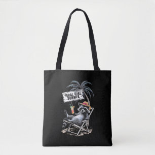 Bolsa Tote Verão de Menina Selvagem na Praia, Guaxinim Engraç