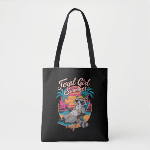 Bolsa Tote Verão de Menina Selvagem na Praia, Guaxinim Engraç