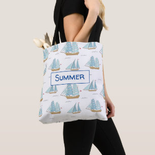 Bolsa Tote Verão no Mar Cute iates com vela