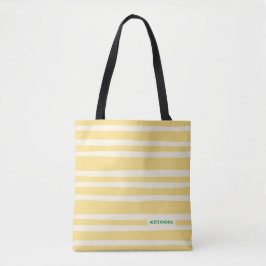 Bolsa Tote Verão Retro Chic Listras Amarelas Personalizadas