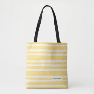 Bolsa Tote Verão Retro Chic Listras Amarelas Personalizadas