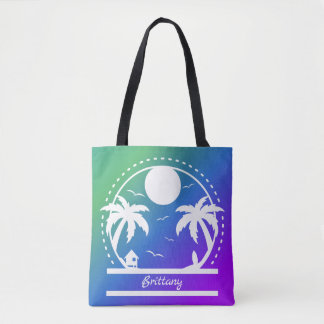 Bolsa Tote Verão tropical (gradiente verde-azul-púrpura)