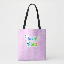 Bolsa Tote Verão vibes arco-íris, cor-de-água rosa, caligrafi
