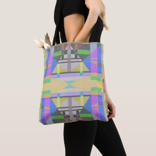Bolsa Tote Verde Amarelo Azul Roxo Geométrico