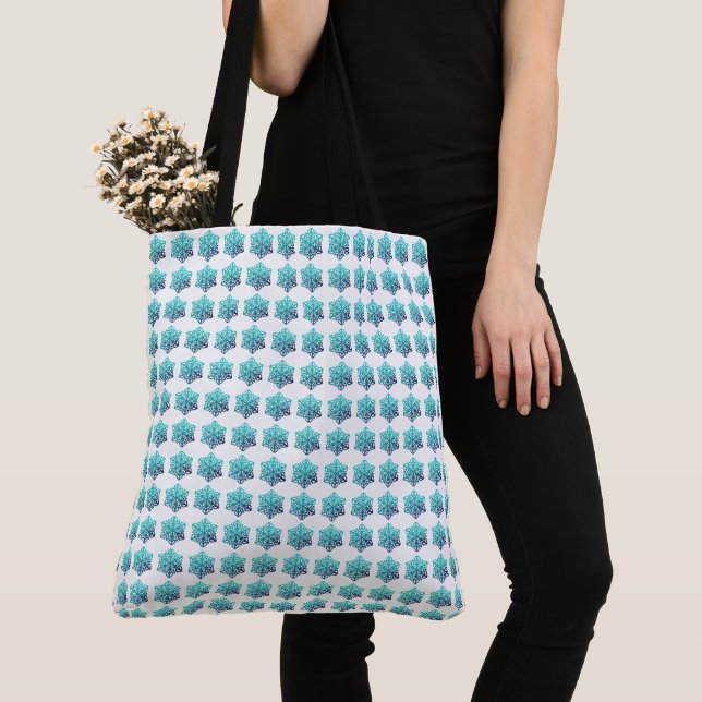 Bolsa Tote Verde Azul Gradiente, Flocos de Neve Marinho, Snow (Close Up)