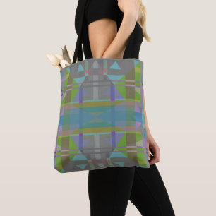 Bolsa Tote Verde Azul Roxo Geométrico