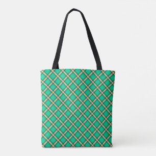 Bolsa Tote Verde bege, padrão de xadrez