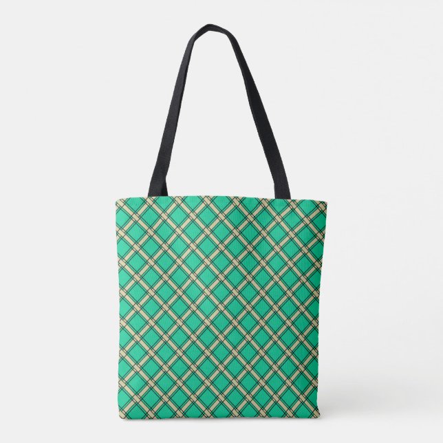 Bolsa Tote Verde bege, padrão de xadrez (Verso)