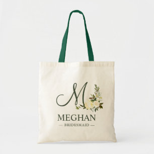 Bolsa Tote Verde Botânico Cor de Água Floral Bridesmaid