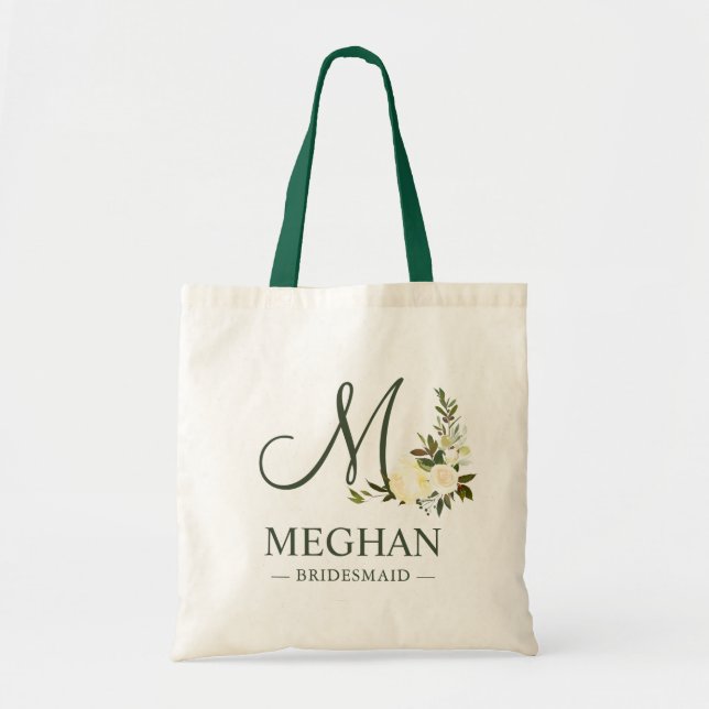 Bolsa Tote Verde Botânico Cor de Água Floral Bridesmaid (Frente)