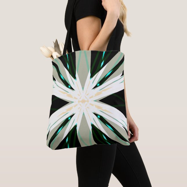 Bolsa Tote Verde Branco bege Winter Xmas Starburst Snowflake (Close Up)