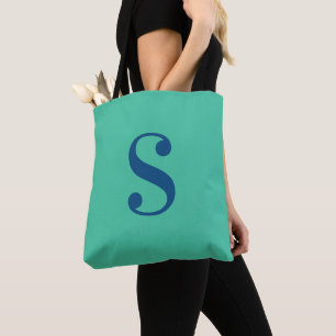 Bolsa Tote Verde-claro mínimo com monograma azul de Marinho g